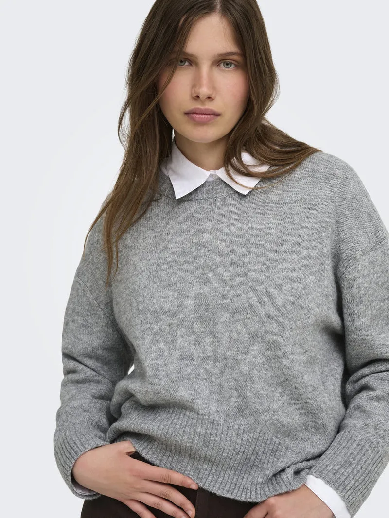 ONLALIVIA LS HIGH-LOW O-NECK NOOS K, Medium Grey Melange