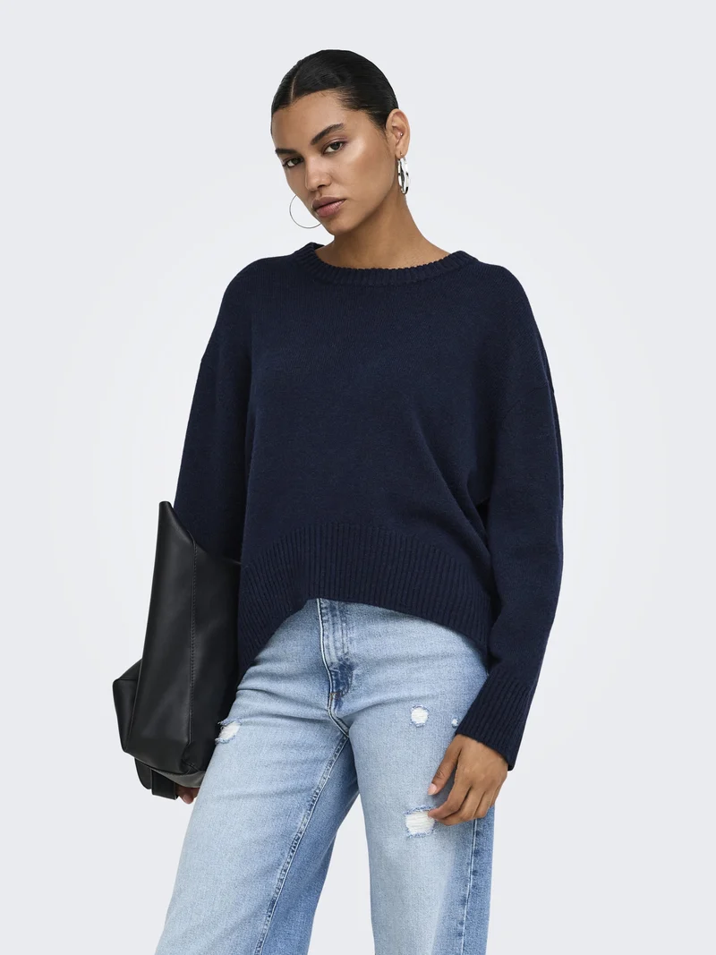 ONLALIVIA LS HIGH-LOW O-NECK NOOS K, Night Sky/Melange