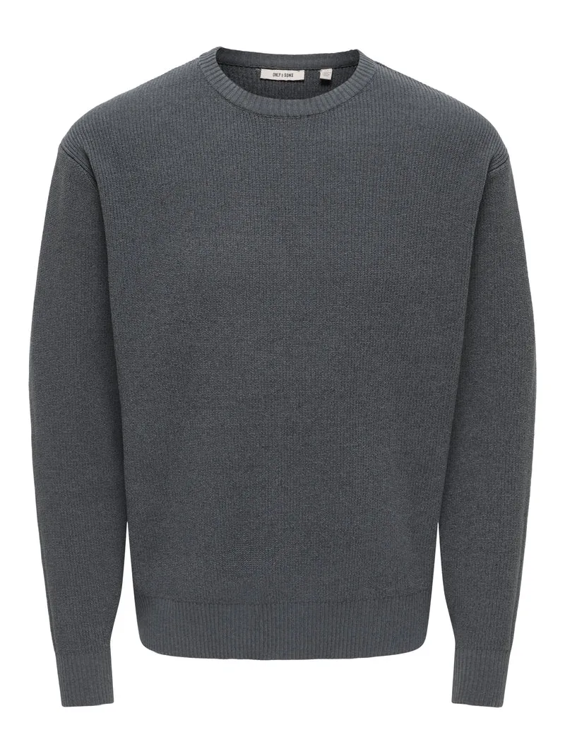 ONSRODGER RLX CREW NECK KNIT, Grey Pinstripe