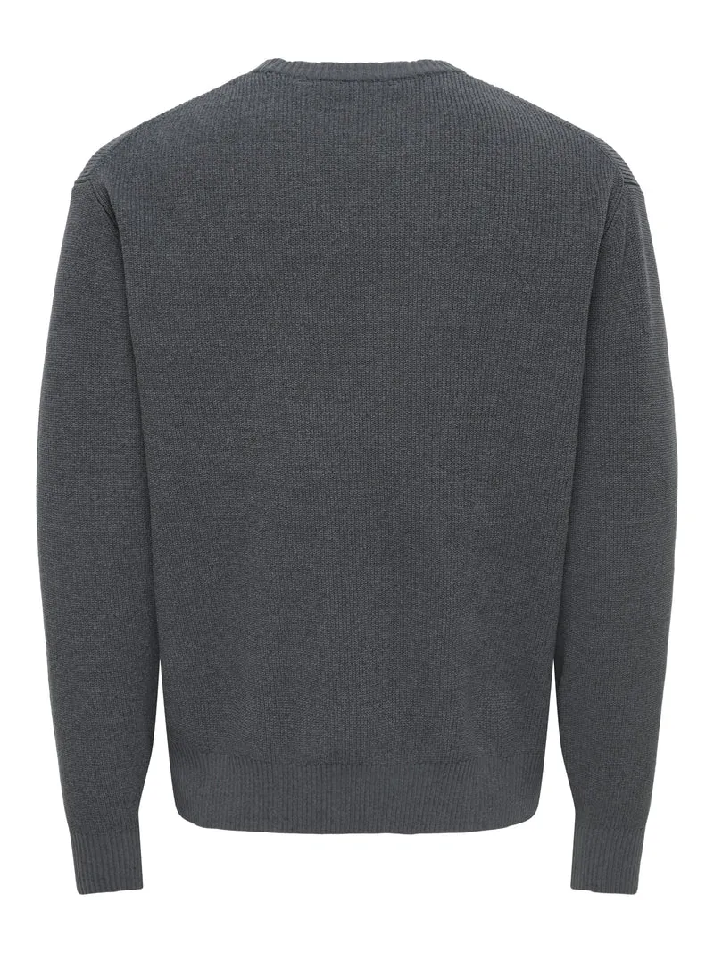 ONSRODGER RLX CREW NECK KNIT, Grey Pinstripe