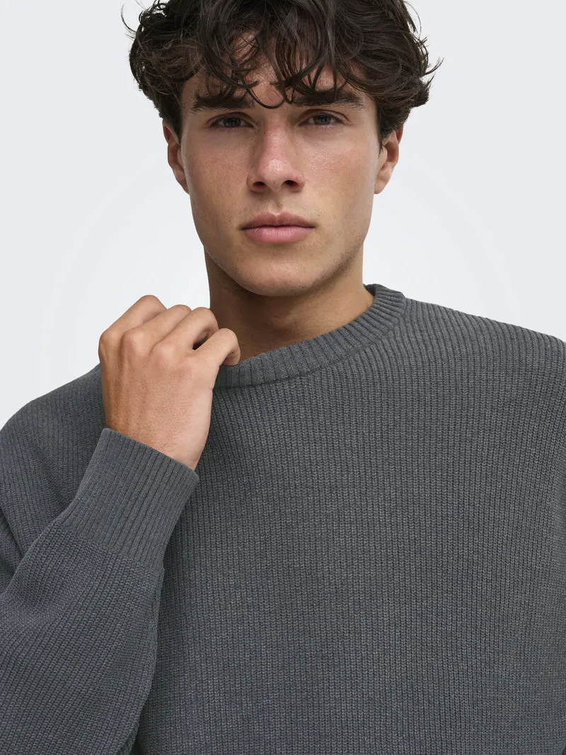 ONSRODGER RLX CREW NECK KNIT, Grey Pinstripe