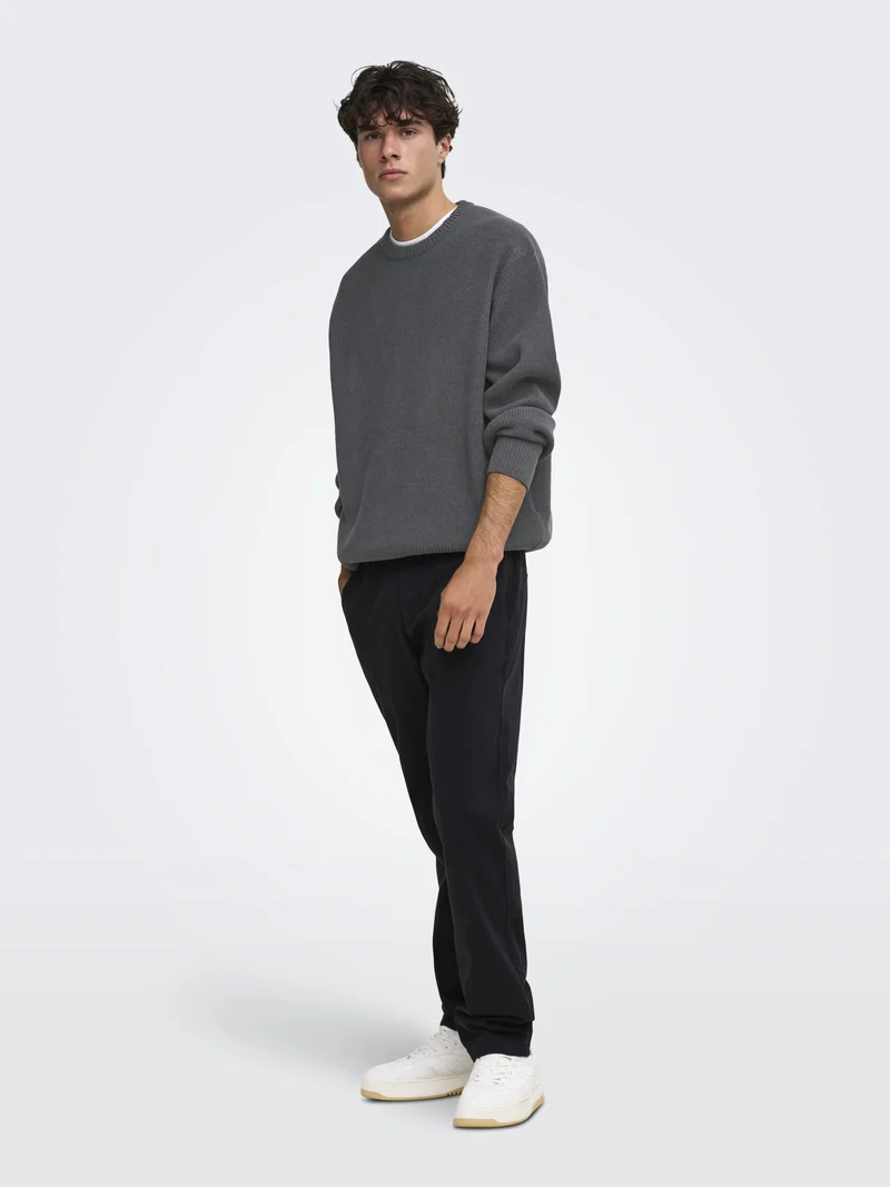 ONSRODGER RLX CREW NECK KNIT, Grey Pinstripe
