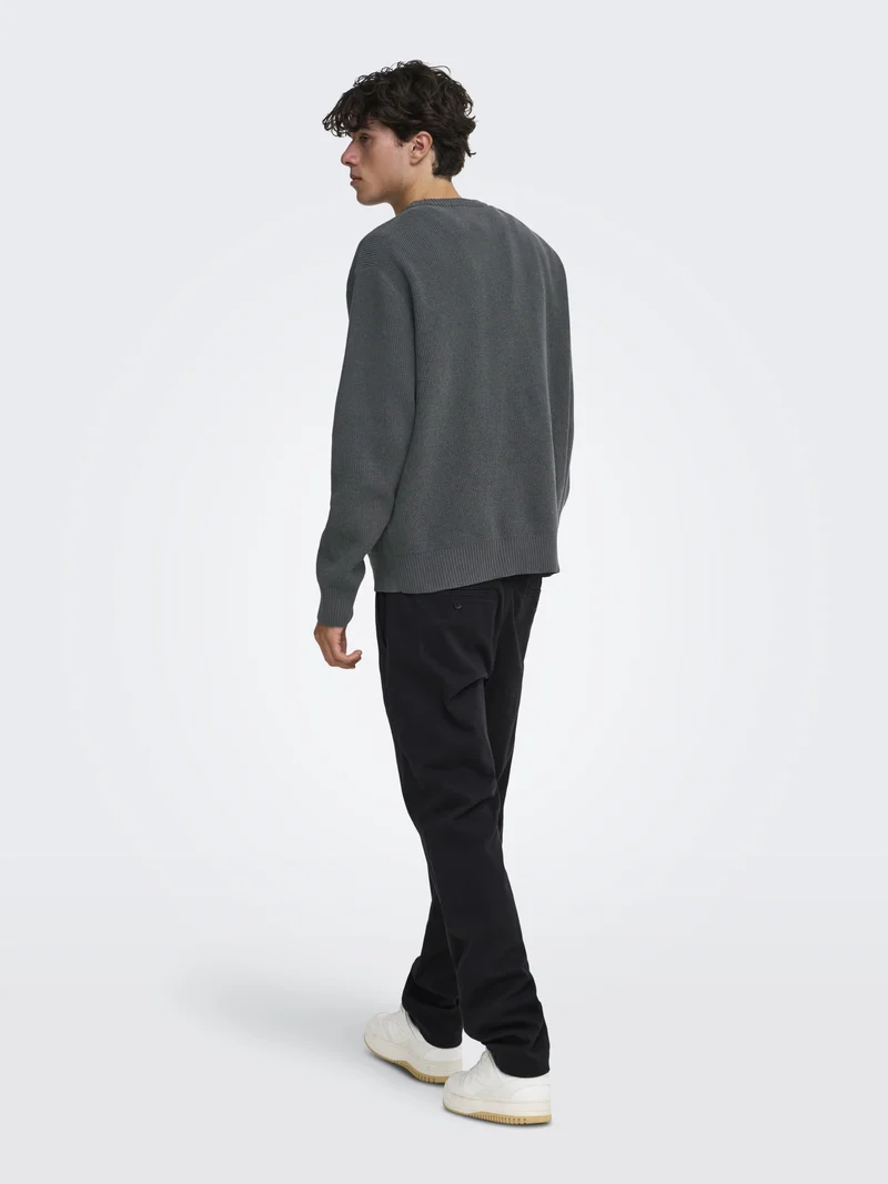 ONSRODGER RLX CREW NECK KNIT, Grey Pinstripe