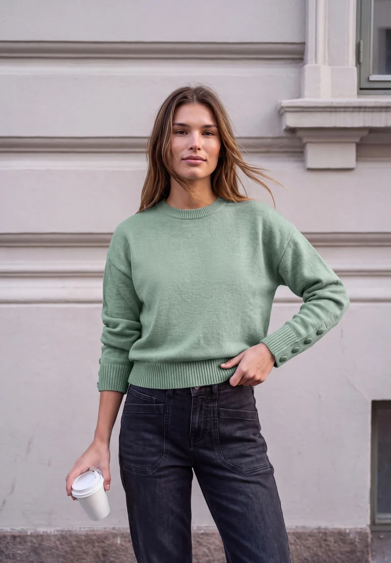 LTD QR Studio_Round neck sweat, grayed mint mel.