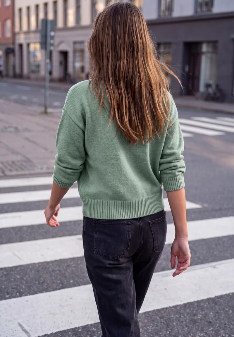 LTD QR Studio_Round neck sweat, grayed mint mel.