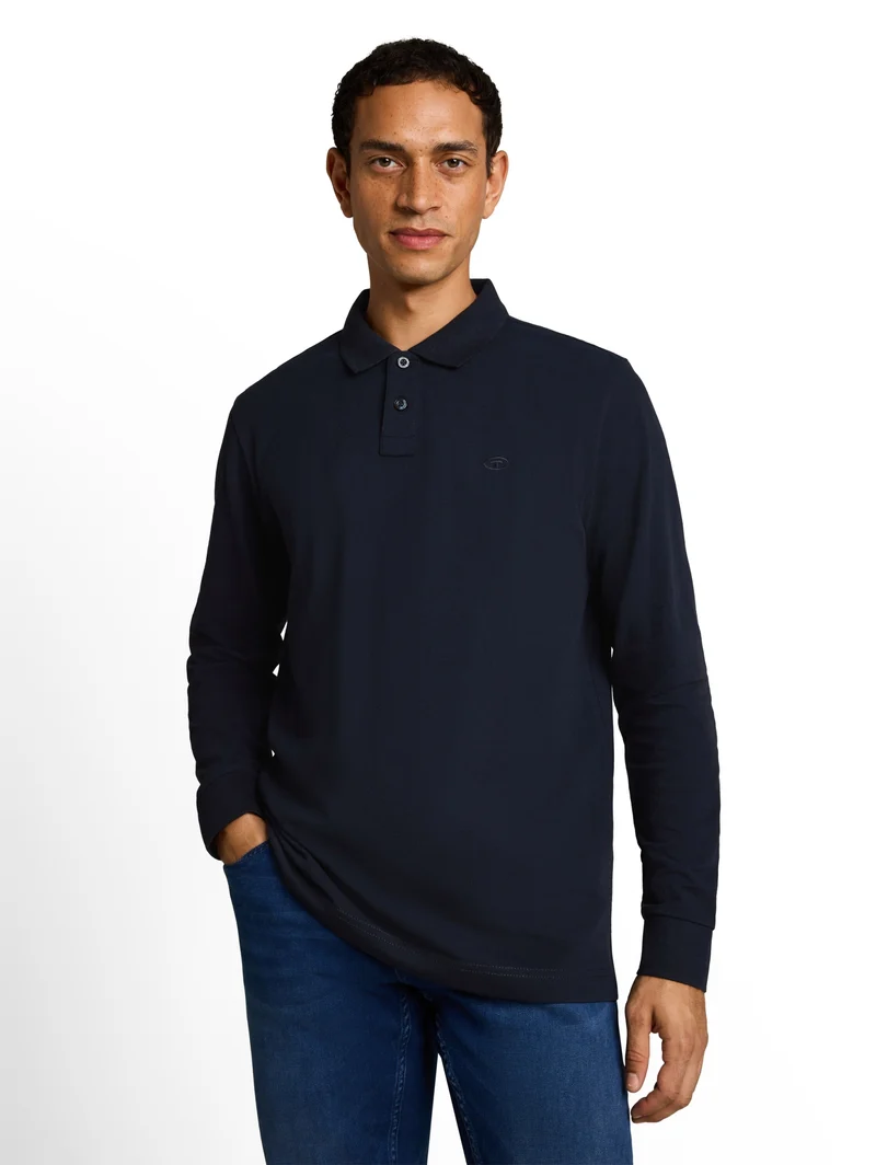 basic longsleeve polo, sky captain blue