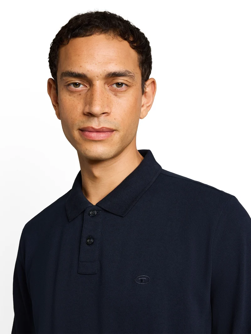 basic longsleeve polo, sky captain blue