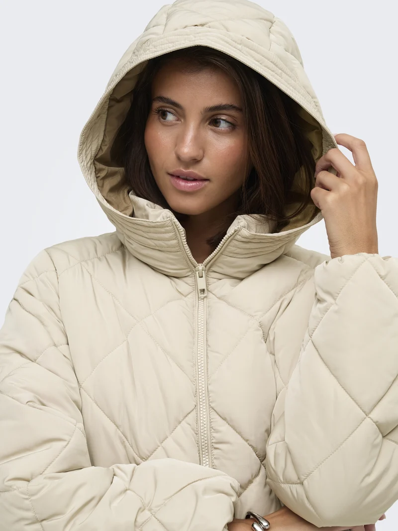 JDYVIOLET SHORT HOOD PUFFER OTW YFM, Silver Lining/CONTRAST KELP
