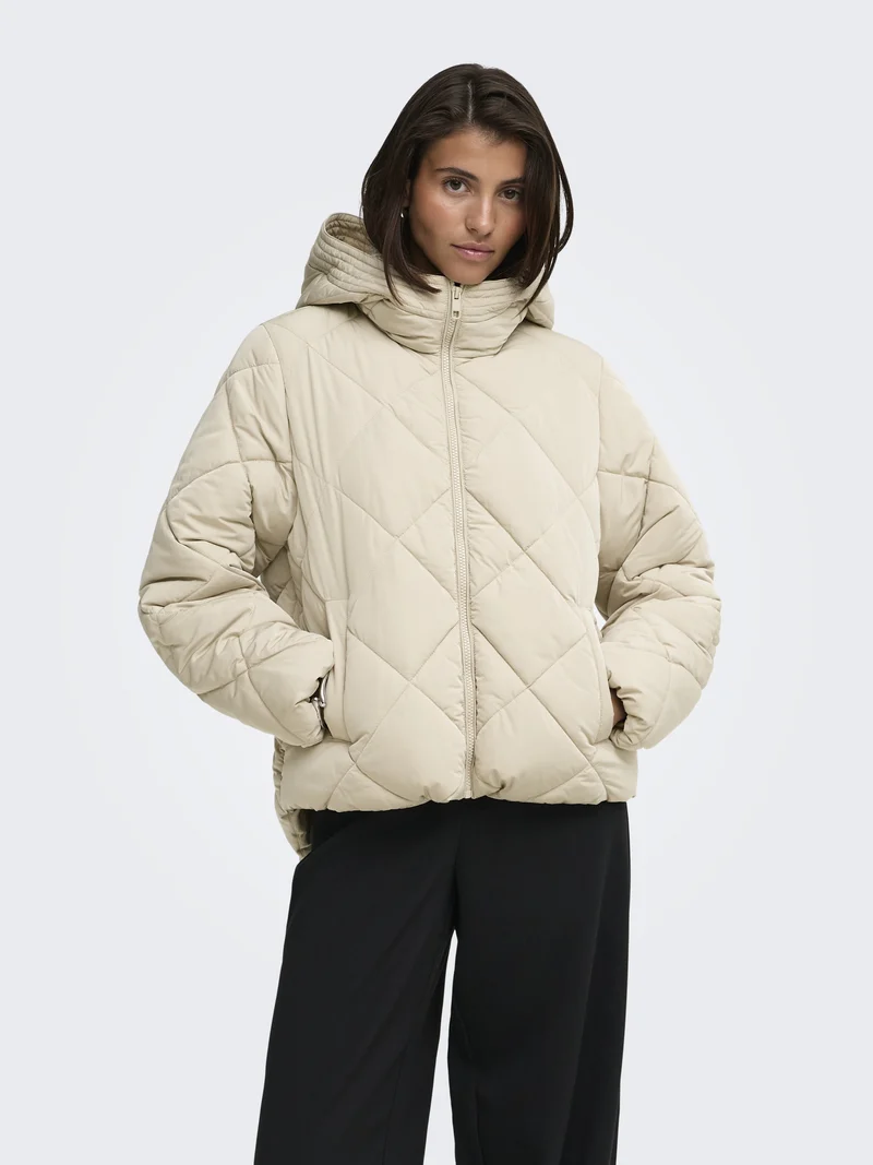 JDYVIOLET SHORT HOOD PUFFER OTW YFM, Silver Lining/CONTRAST KELP
