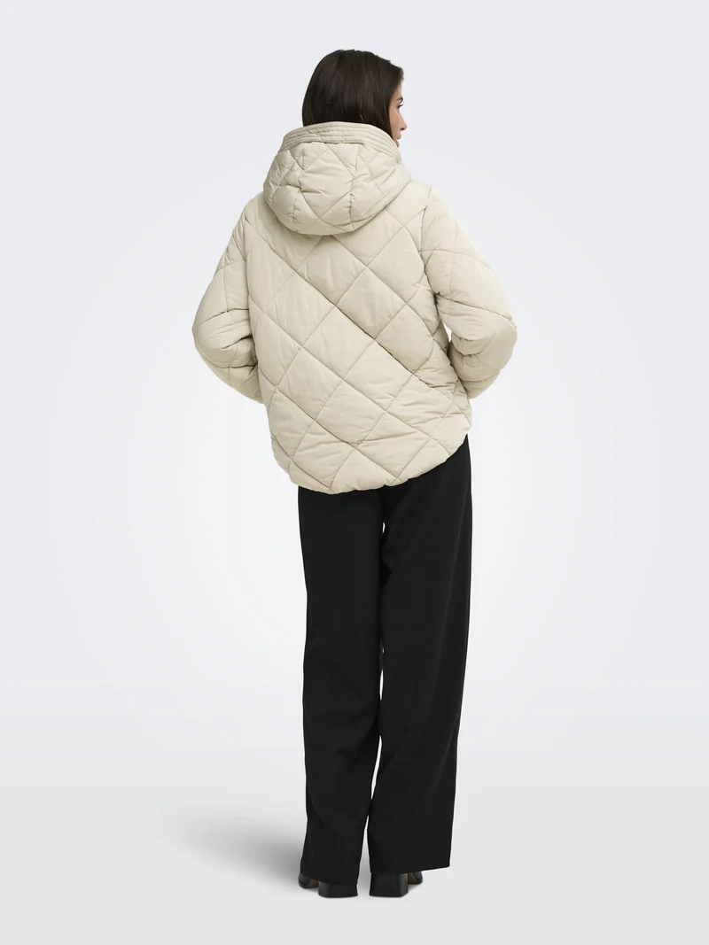 JDYVIOLET SHORT HOOD PUFFER OTW YFM, Silver Lining/CONTRAST KELP