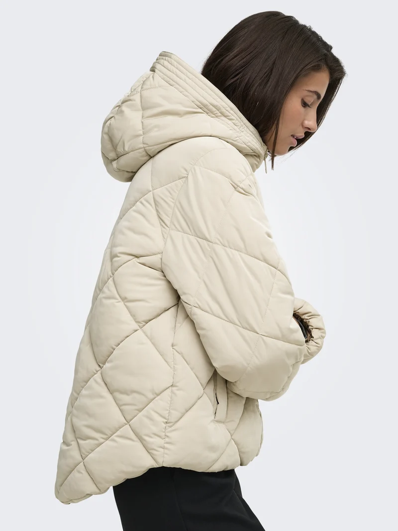 JDYVIOLET SHORT HOOD PUFFER OTW YFM, Silver Lining/CONTRAST KELP