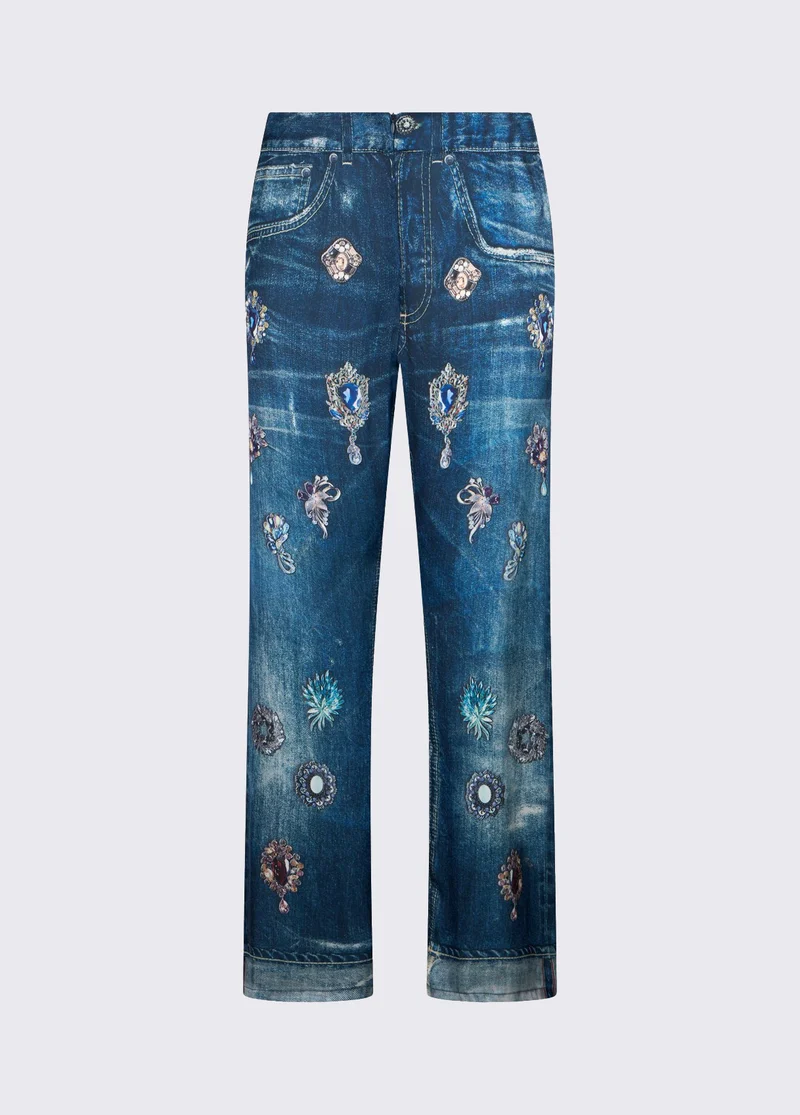 Straight-Leg Trousers with Digital Print