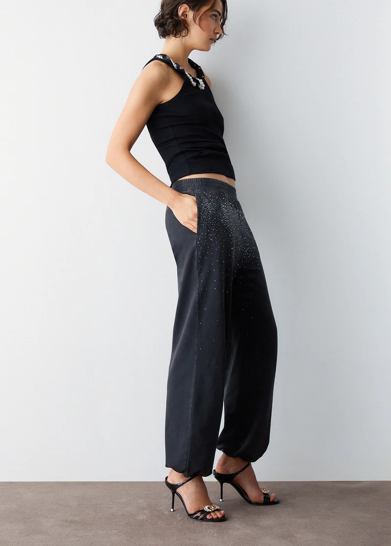 Faded Jersey Trousers with Rhinestones