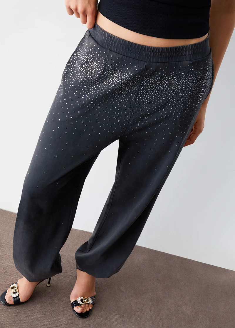 Faded Jersey Trousers with Rhinestones