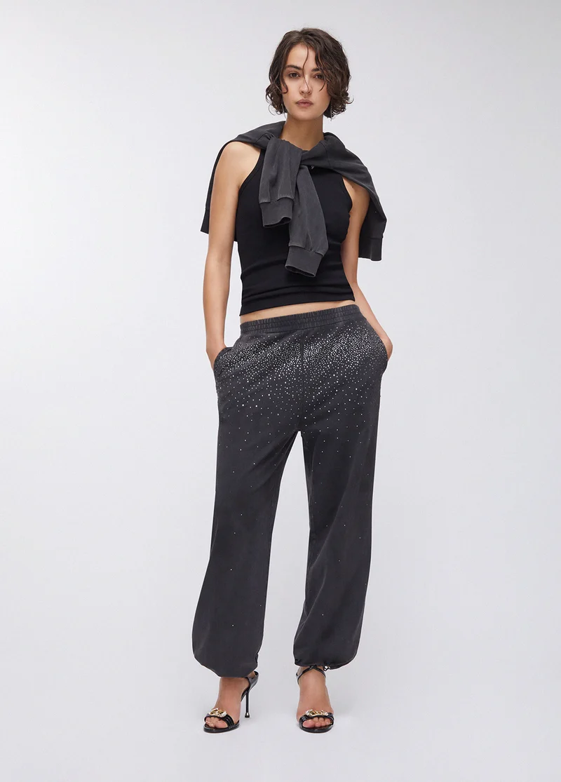 Faded Jersey Trousers with Rhinestones