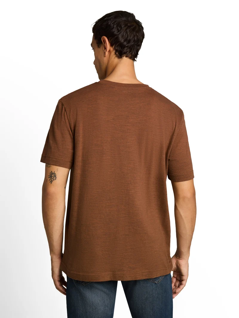 printed t-shirt, brown olive injected stripe