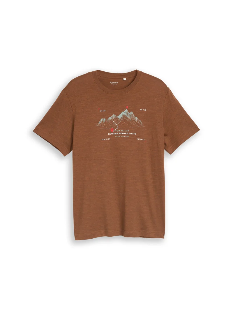 printed t-shirt, brown olive injected stripe
