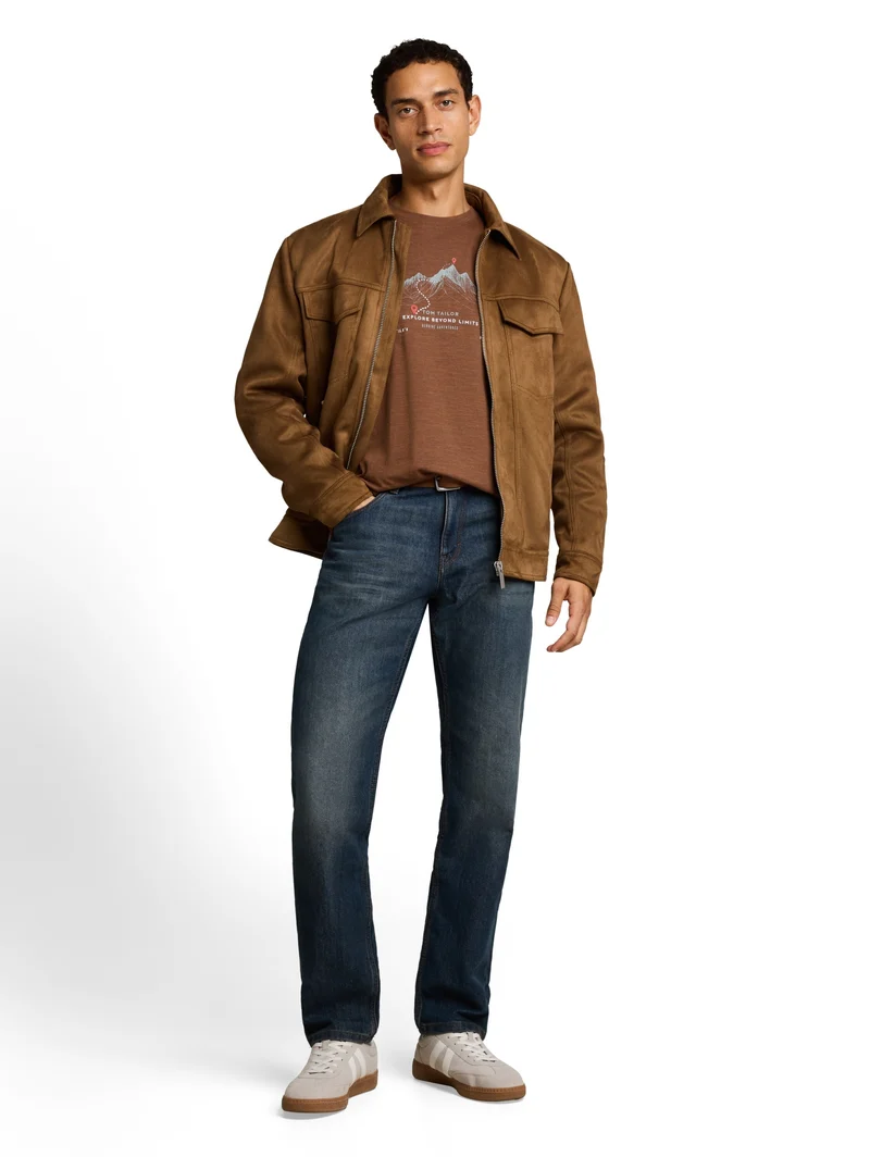 printed t-shirt, brown olive injected stripe