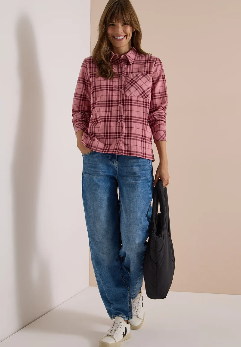 TOS Check Corduroy Blouse, velvet rose