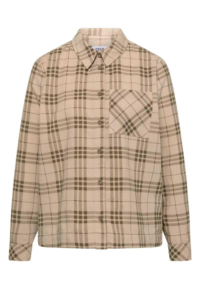 TOS Check Corduroy Blouse, creamy mocha