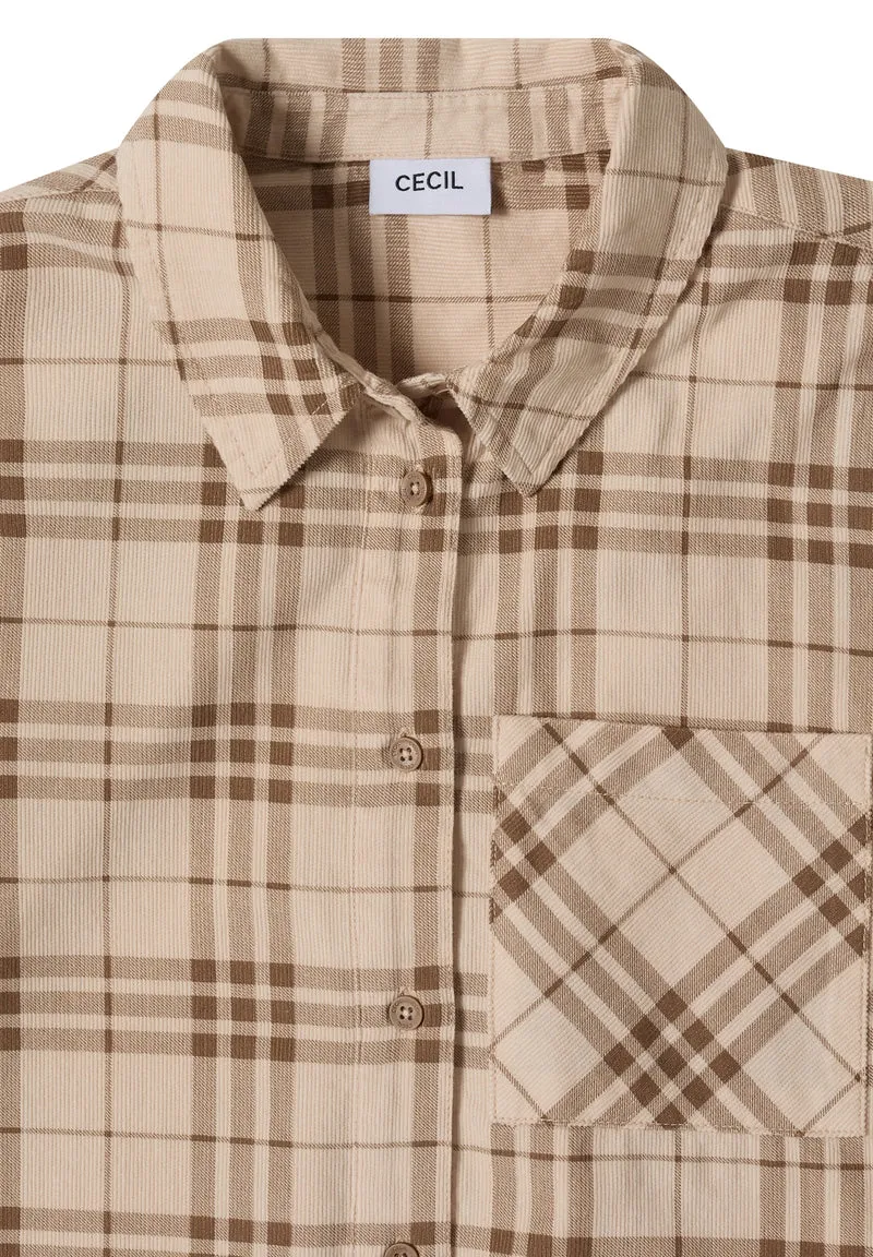 TOS Check Corduroy Blouse, creamy mocha