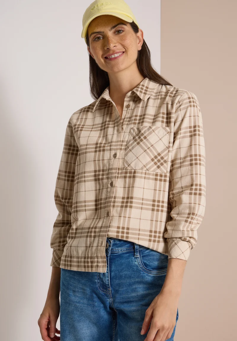 TOS Check Corduroy Blouse, creamy mocha