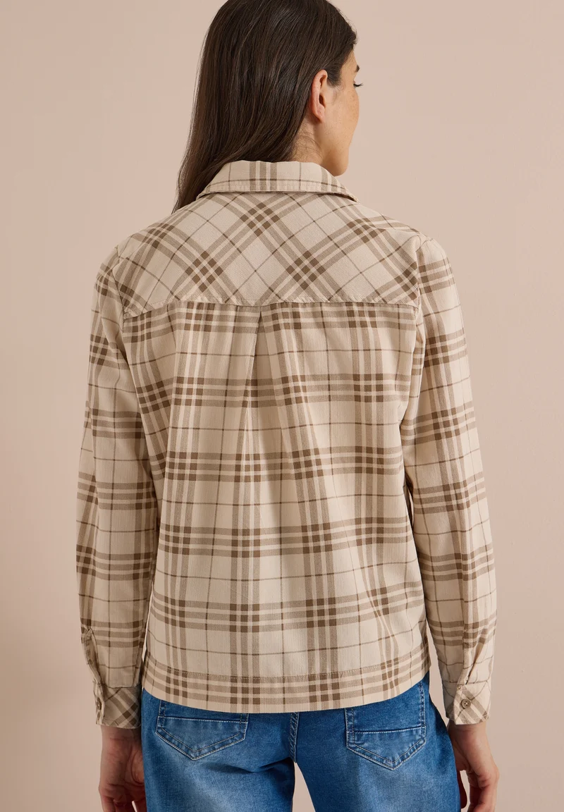 TOS Check Corduroy Blouse, creamy mocha