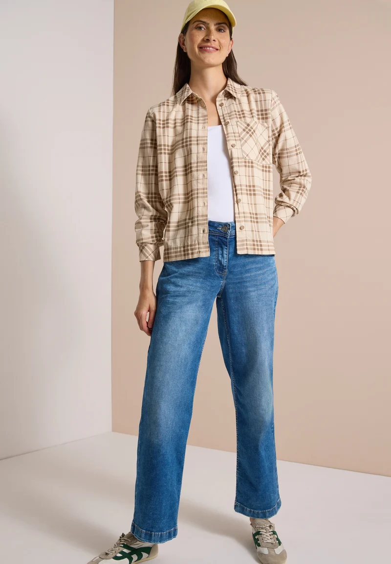 TOS Check Corduroy Blouse, creamy mocha