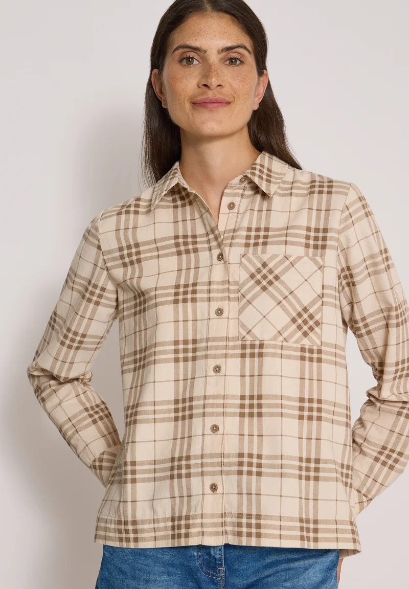 TOS Check Corduroy Blouse, creamy mocha