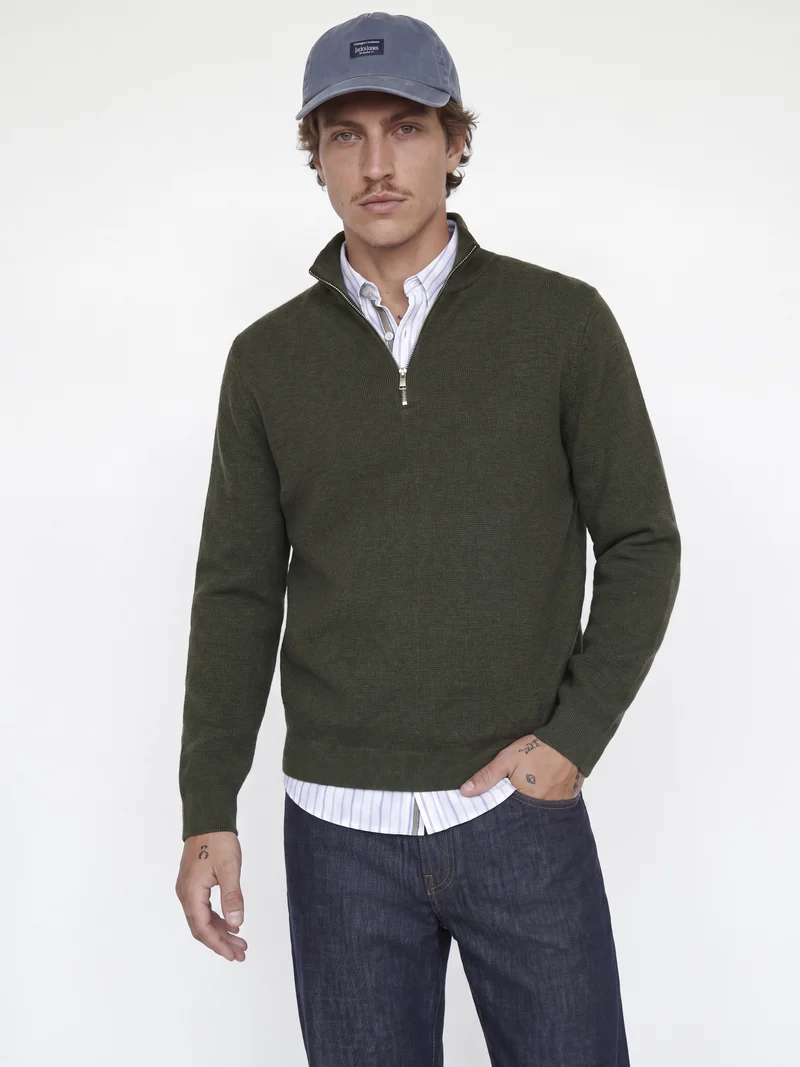 JJMILANO STITCH KNIT HALF ZIP SN, Rosin/Melange