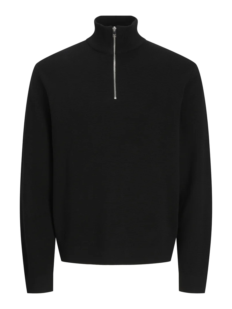 JJMILANO STITCH KNIT HALF ZIP SN, Black