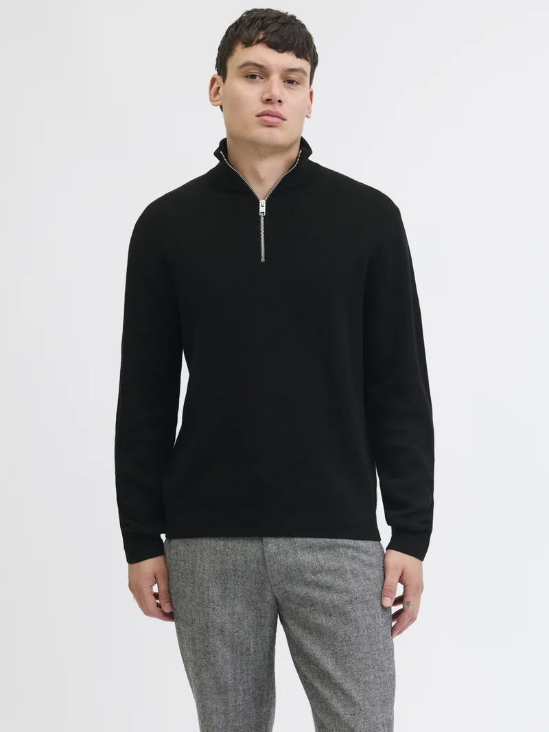 JJMILANO STITCH KNIT HALF ZIP SN, Black