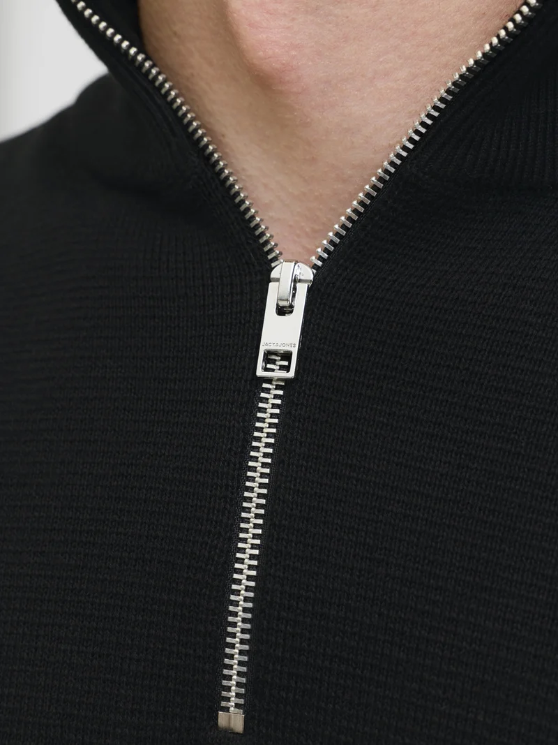 JJMILANO STITCH KNIT HALF ZIP SN, Black