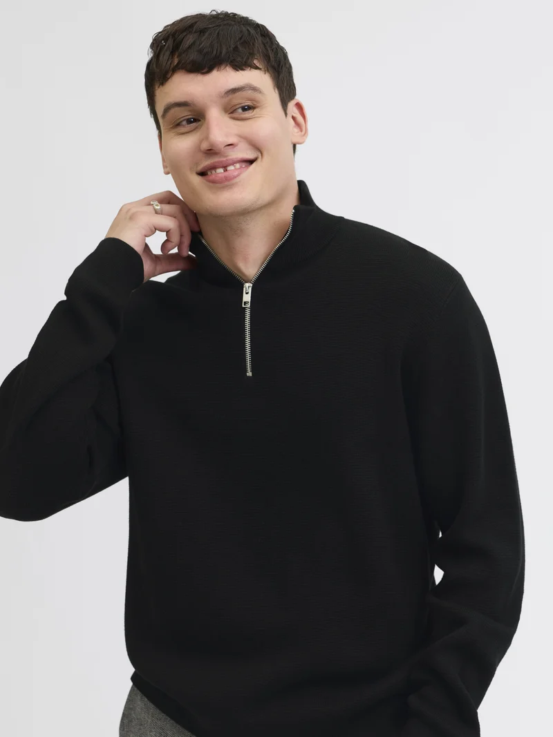JJMILANO STITCH KNIT HALF ZIP SN, Black