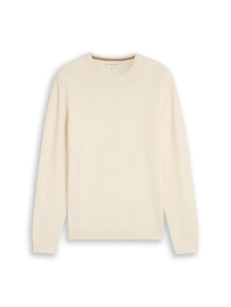structured crew neck knit, Gardenia White