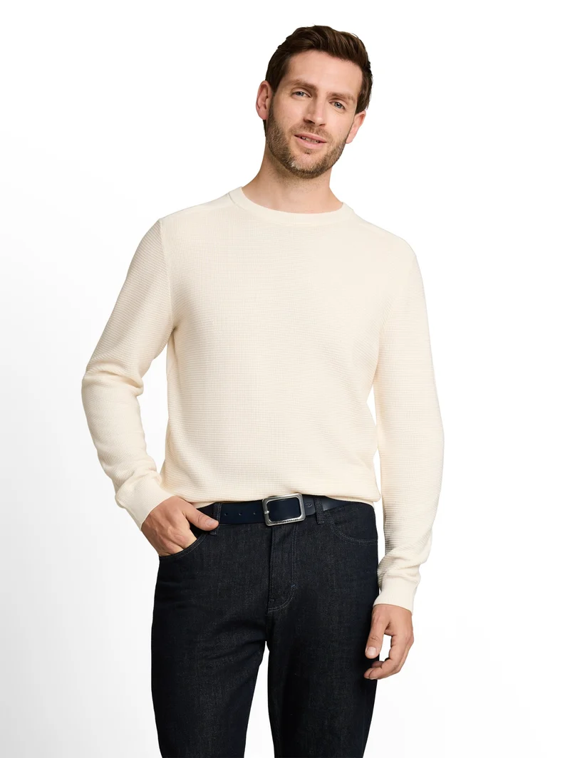 structured crew neck knit, Gardenia White