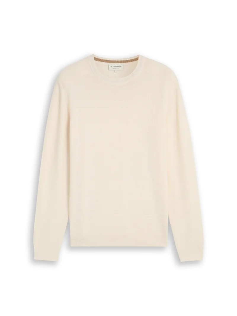 structured crew neck knit, Gardenia White
