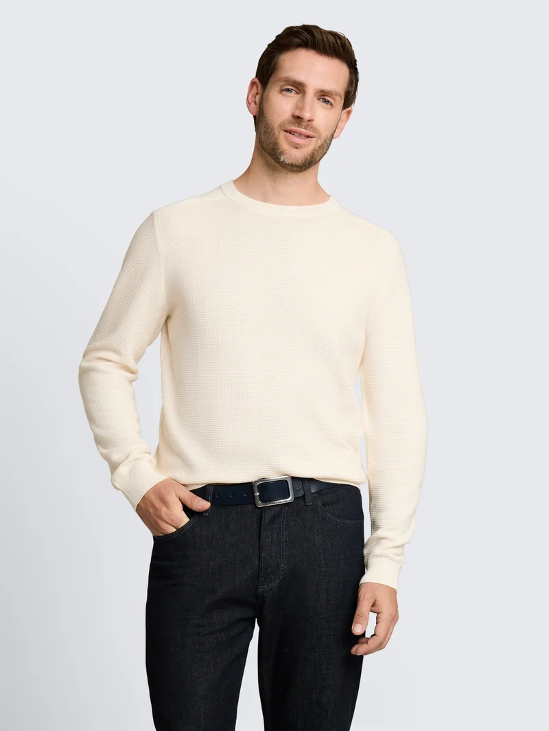 structured crew neck knit, Gardenia White