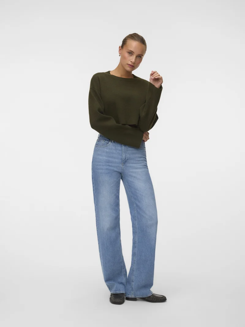 VMJACE LS O-NECK CROP PULLOVER, Forest Night