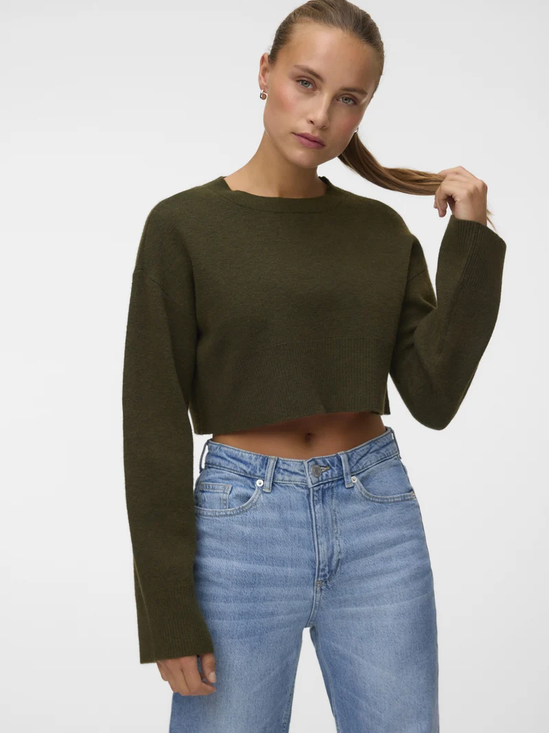 VMJACE LS O-NECK CROP PULLOVER, Forest Night