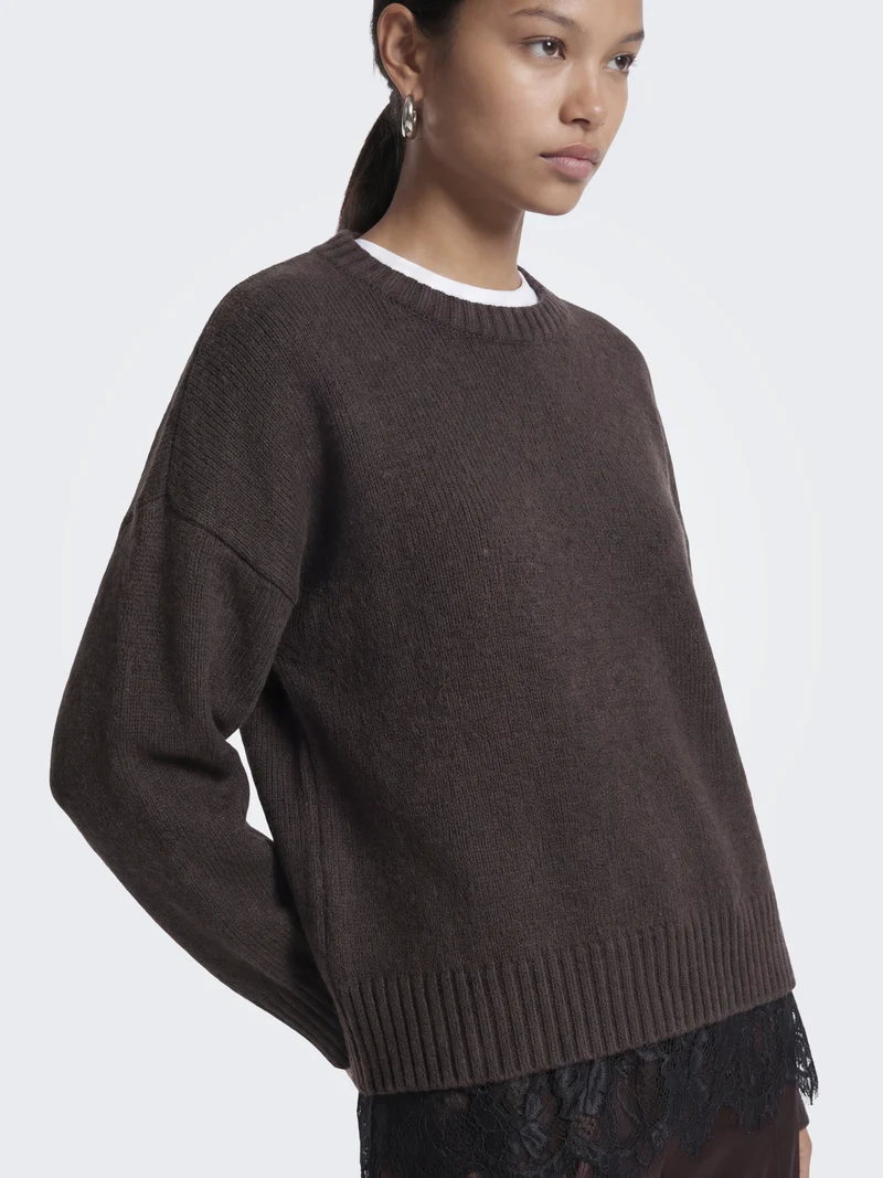 ONLEVIE LS LACE MIX O-NECK CS KNT, Coffee Bean/Black Lace