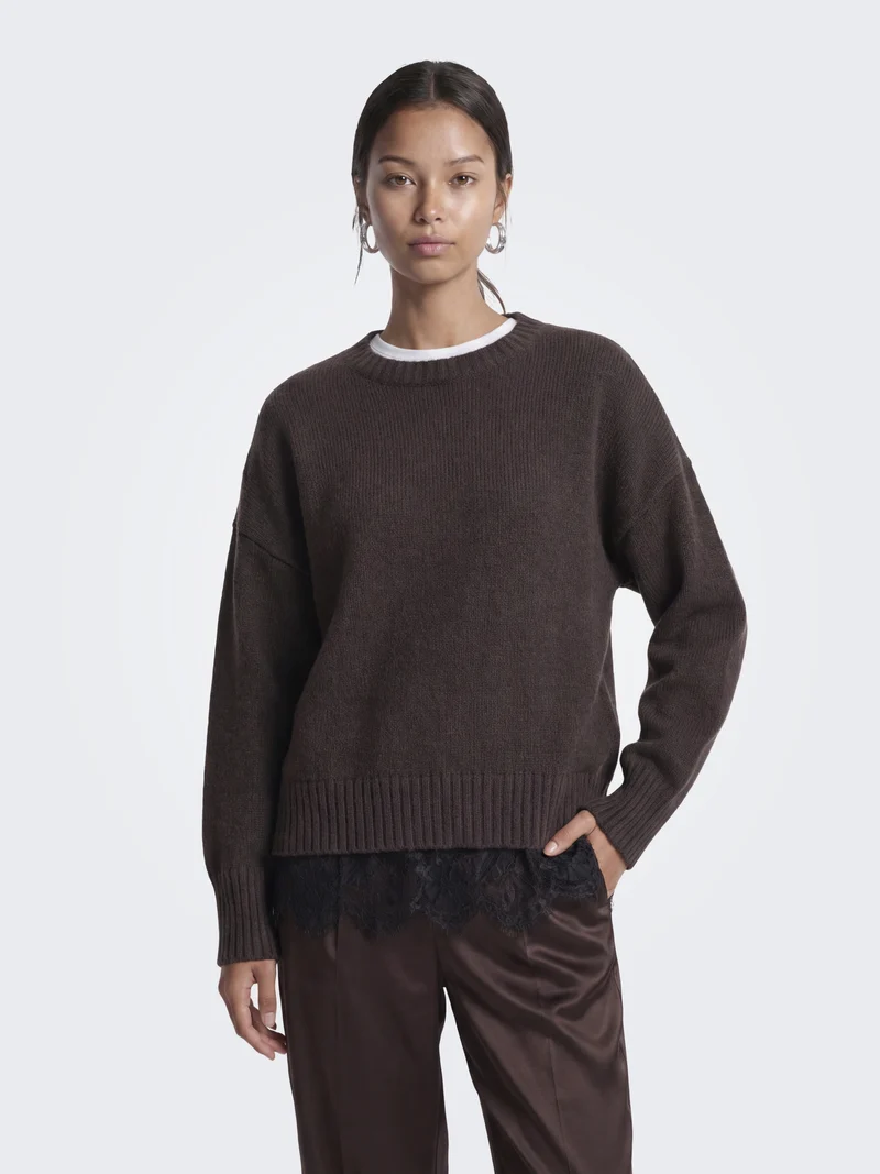 ONLEVIE LS LACE MIX O-NECK CS KNT, Coffee Bean/Black Lace