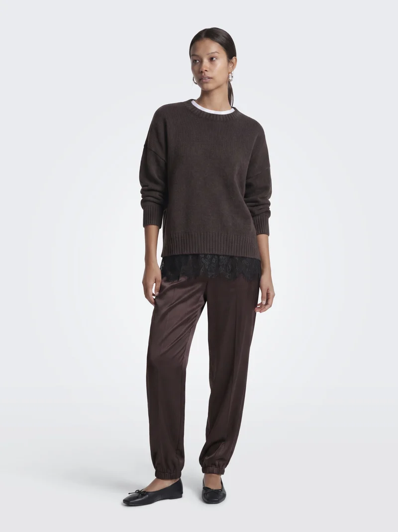 ONLEVIE LS LACE MIX O-NECK CS KNT, Coffee Bean/Black Lace
