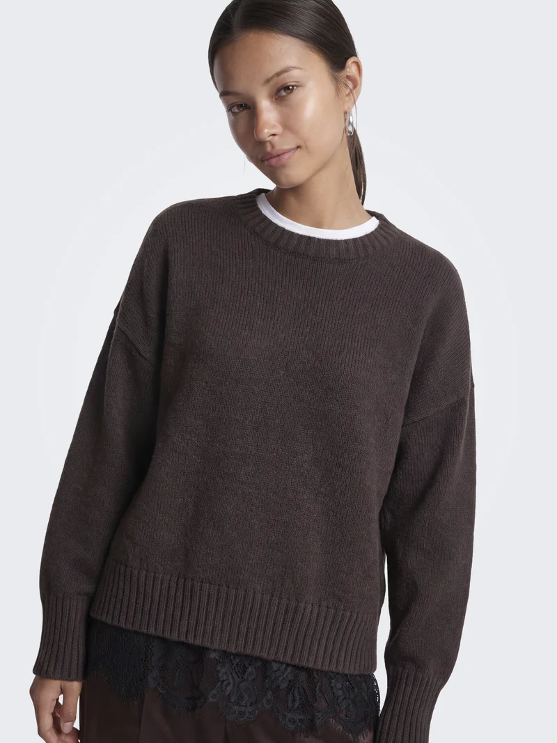 ONLEVIE LS LACE MIX O-NECK CS KNT, Coffee Bean/Black Lace