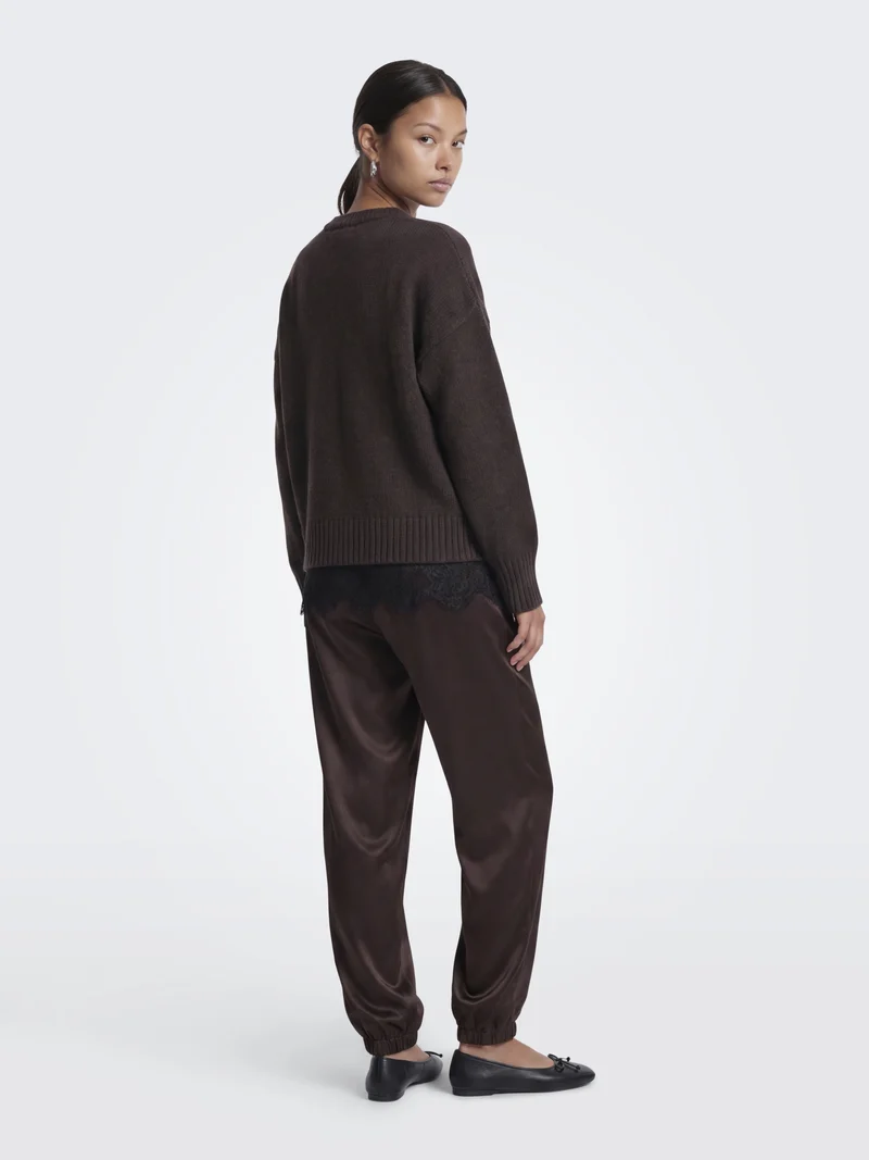 ONLEVIE LS LACE MIX O-NECK CS KNT, Coffee Bean/Black Lace