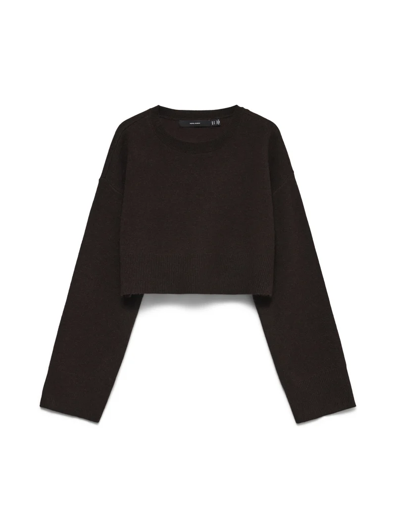 VMJACE LS O-NECK CROP PULLOVER, Chocolate Torte