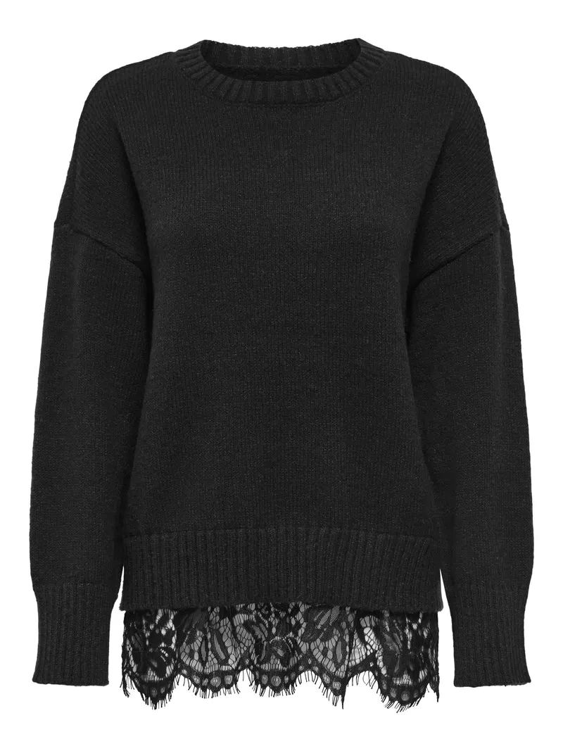 ONLEVIE LS LACE MIX O-NECK CS KNT, Black/Black Lace