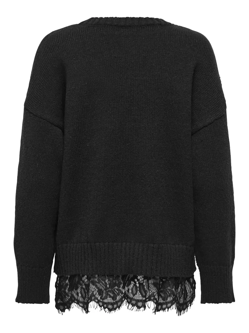 ONLEVIE LS LACE MIX O-NECK CS KNT, Black/Black Lace