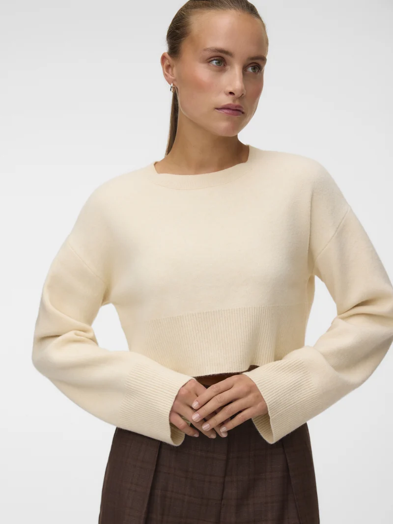 VMJACE LS O-NECK CROP PULLOVER, Birch