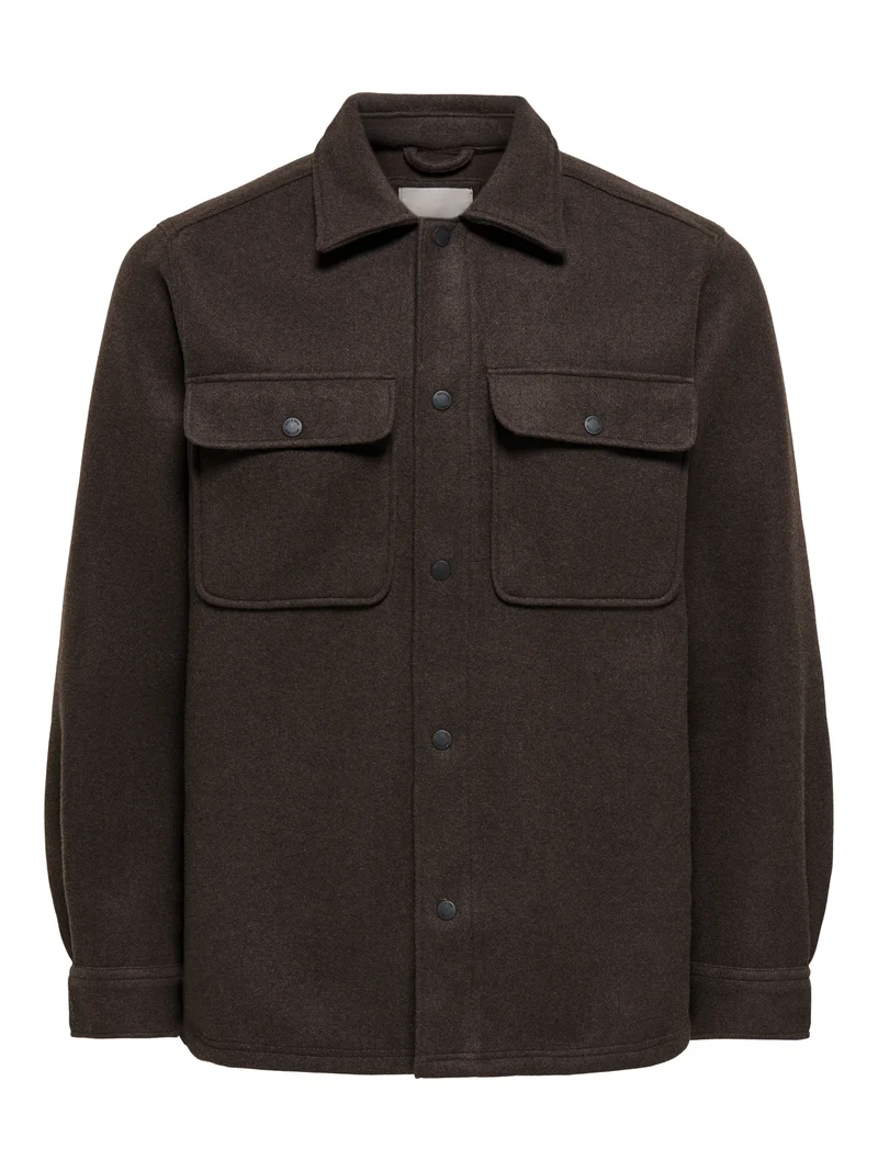ONSASH OVR WOOLEN LOOK PKT LS SHIRT, Demitasse/MELANGE